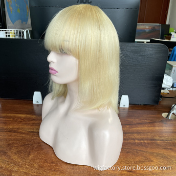 Wholesale remy 613 blonde bob wig, long straight human hair wigs blonde 613, honey blonde bob wig with bangs
